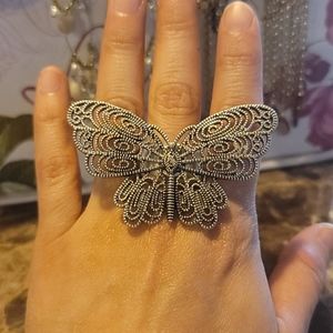 Georgeos!!! Adjustable big silver butterfly ring